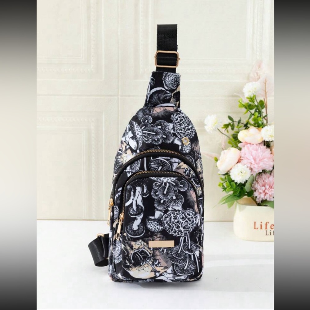 Mushroom and skulls chest bag